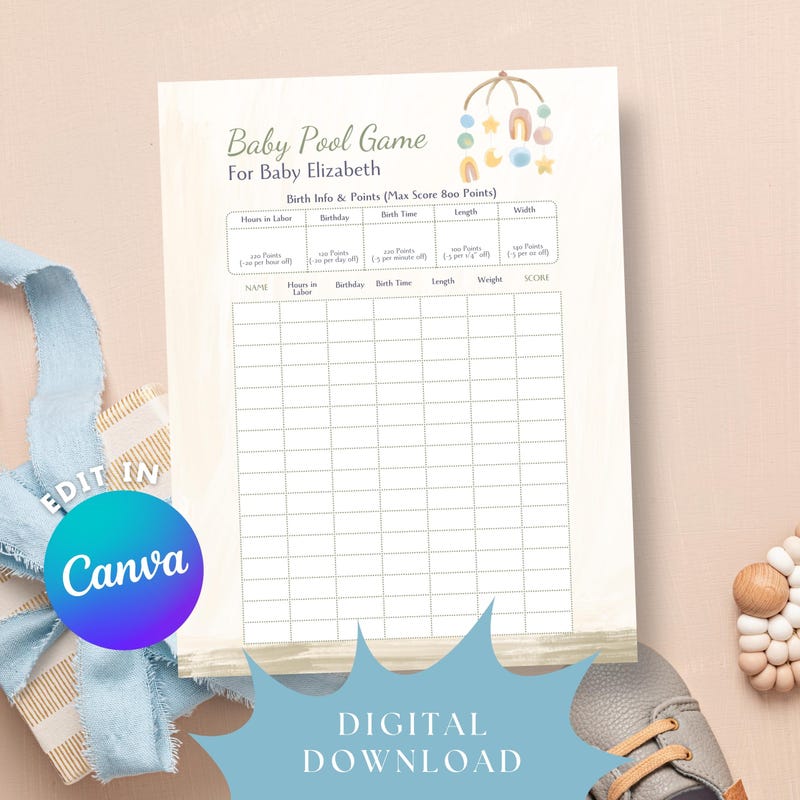 Baby Betting Pool Template Etsy