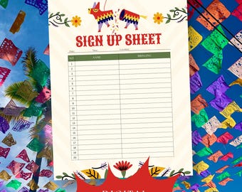 Fiesta Potluck Sign Up Sheet, Cinco de Mayo Sign Up Sheet, Hispanic Heritage Sign Up, Mexican Heritage Sign Up, Digital Download