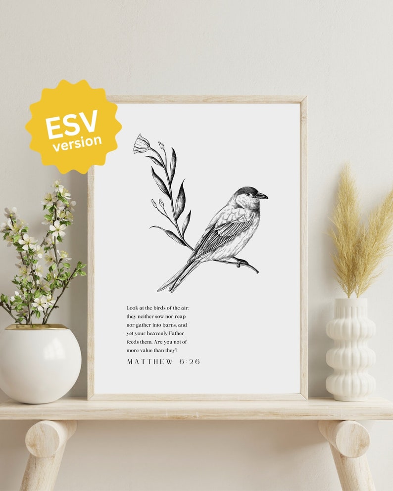 Matthew 6:26 ESV Christian Wall Art Printable, Bible Verse Scripture ...