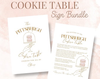 History of the Pittsburgh Cookie Table Digital Printable Sign Bundle, Gold & Pink, Pittsburgh Cookie Table History Printable Sign