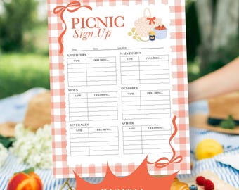 Printable Picnic Sign Up Sheet with Categories, Summer Picnic Sign Up, Summer Party Sign Up, Printable Sign Up Digital Download