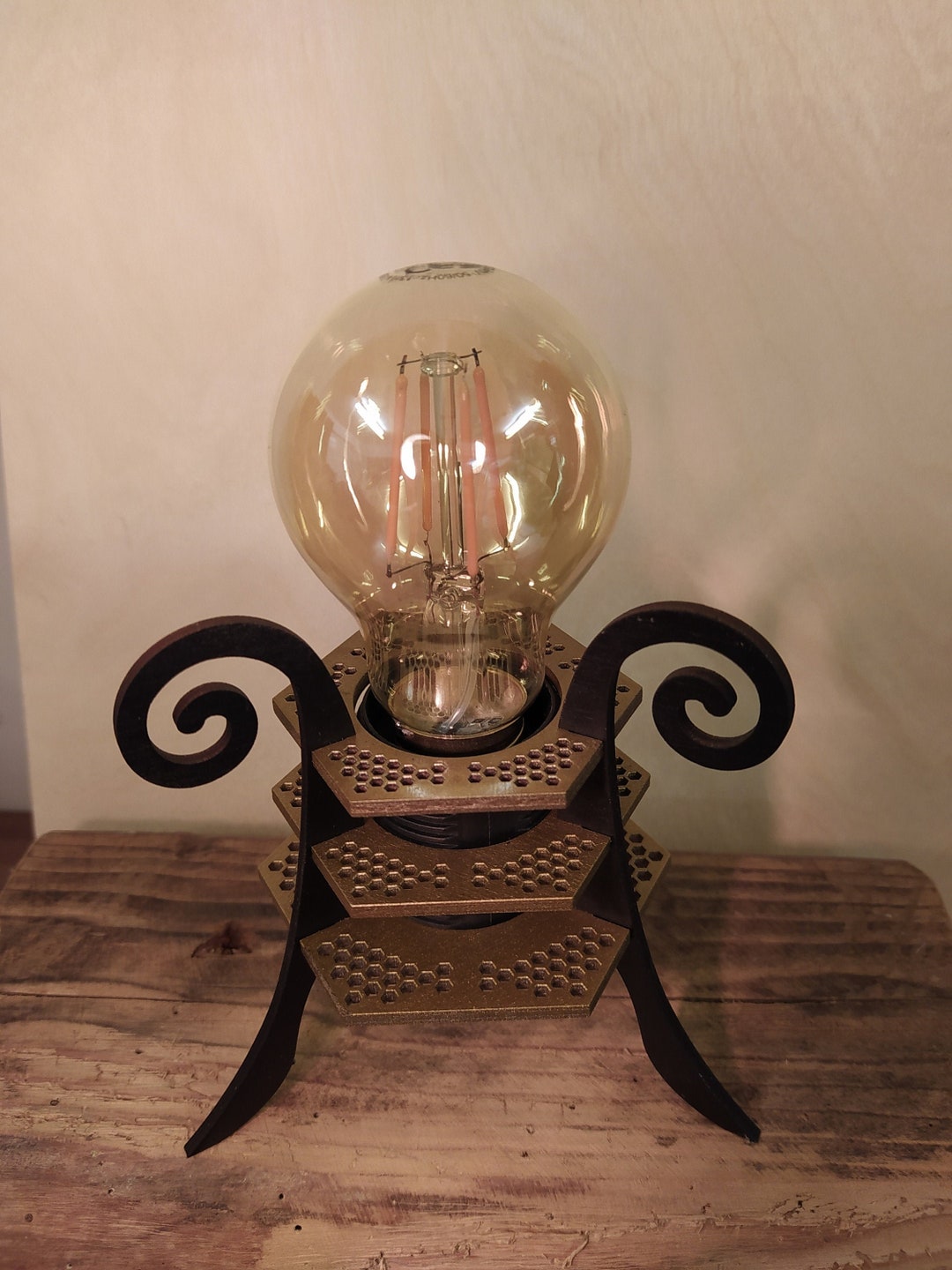 Desk Lamp Holder Table Top Wood Bulb Hexagonal Bee Design Etsy