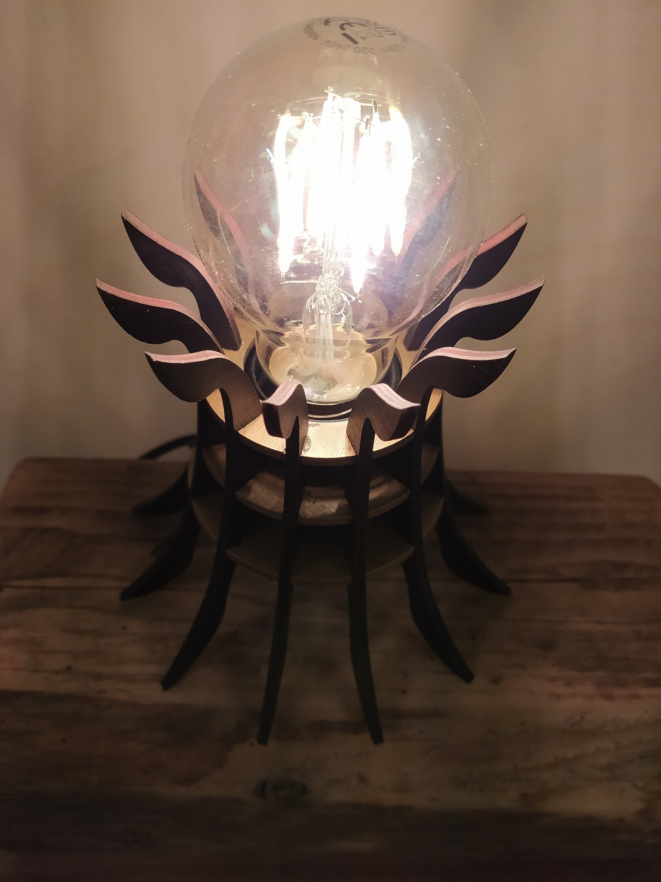 Table Top Lamp Holder Design Wood Bulb Frame E27 Etsy