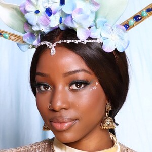 Blue flower headpiece with gems, cosplay , costumes /Made to order