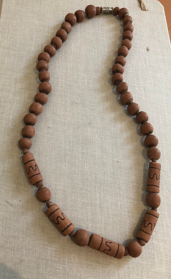 Vintage 1980's Wood Beaded Necklace