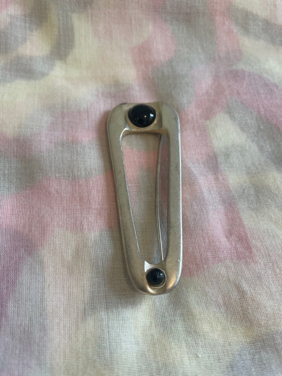 Vintage 1980's Safety Pin Shaped Silver and Black 