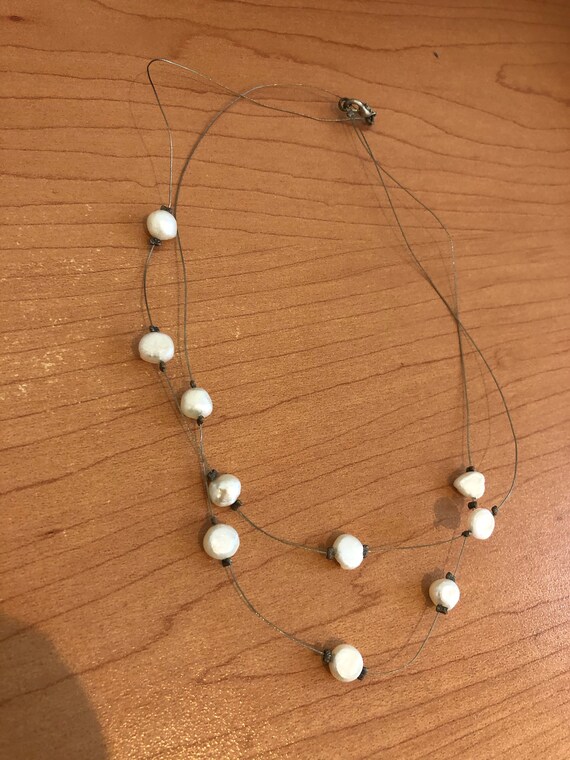 Vintage 1980's Pearl and Wire Necklace