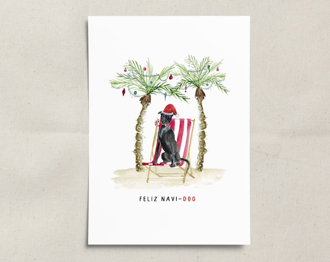 Pitbull Christmas Card, Feliz Navidog Dog Holiday Greeting Card