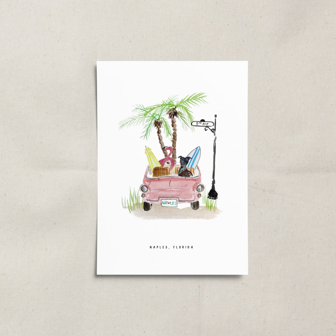 Naples Florida Greeting Card, the Naples FL Dog Watercolor Etsy