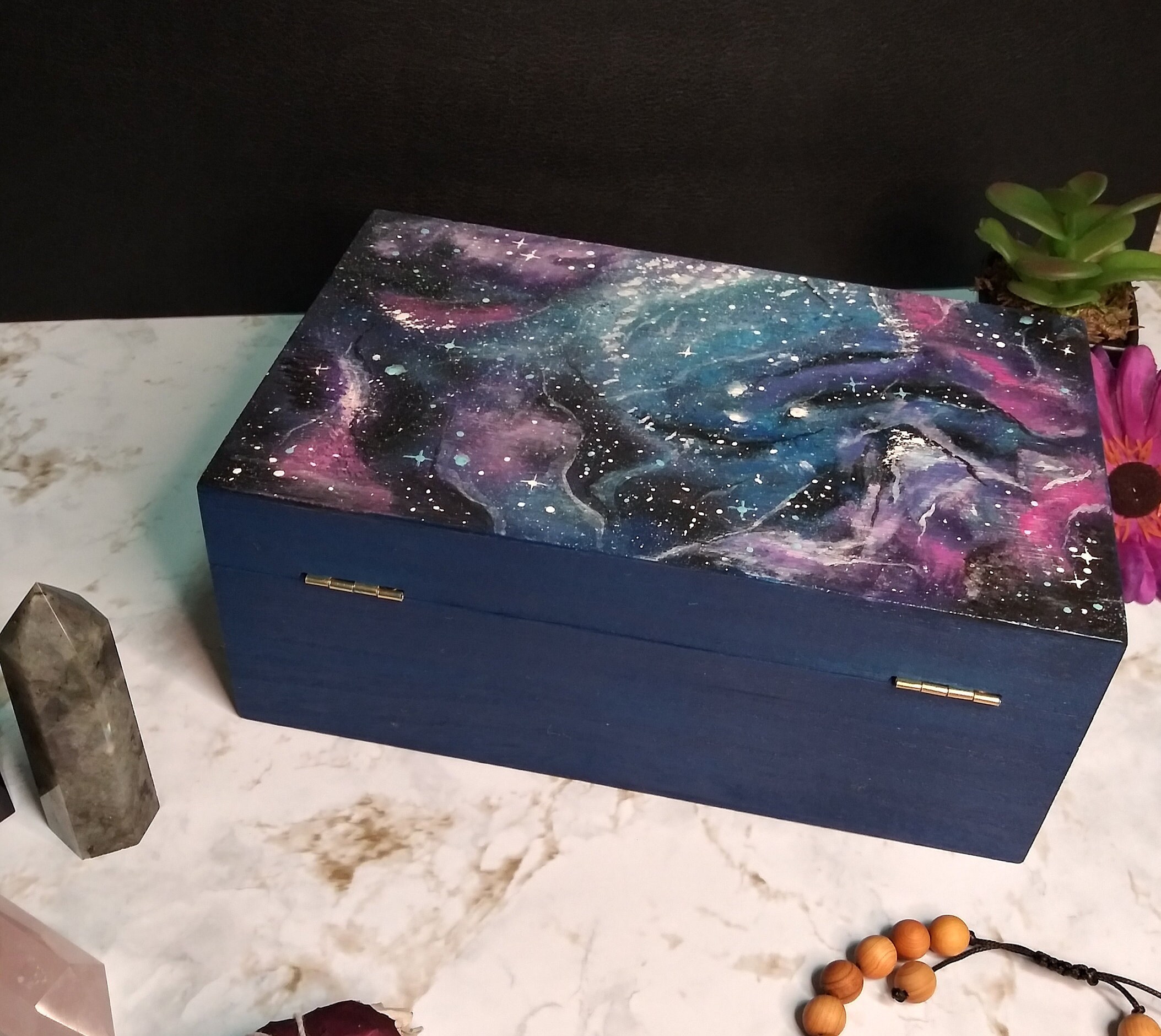 Galaxy Wood Box, Tarot Card Box, Altar Storage, Zodiac Decor Art ...