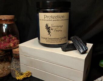 Protection Candle - Energy Cleansing - Crystal & Herb Candles - Protection crystal candle - Aromatherapy Candles - soy candle - black candle