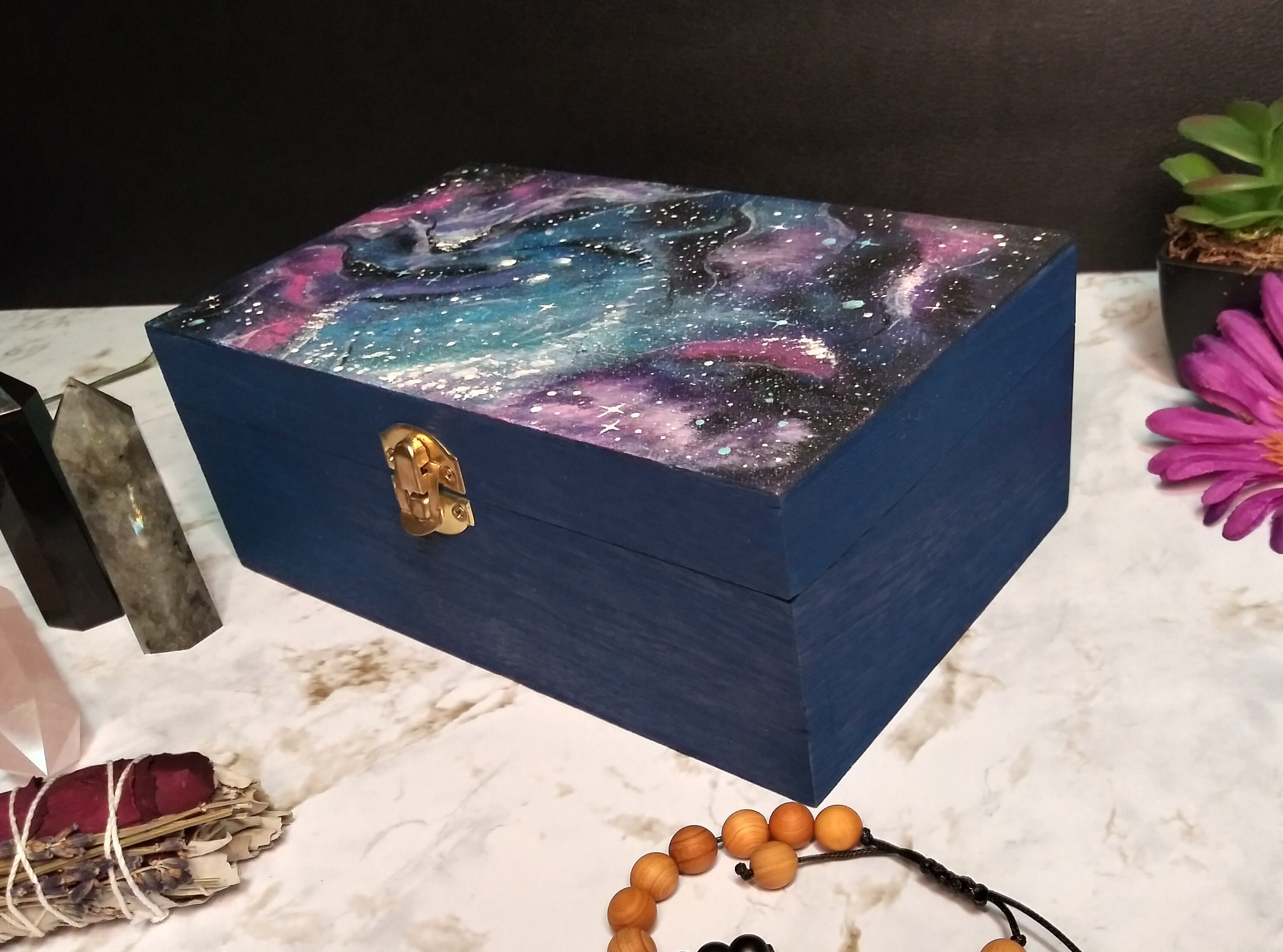 Galaxy Wood Box, Tarot Card Box, Altar Storage, Zodiac Decor Art ...