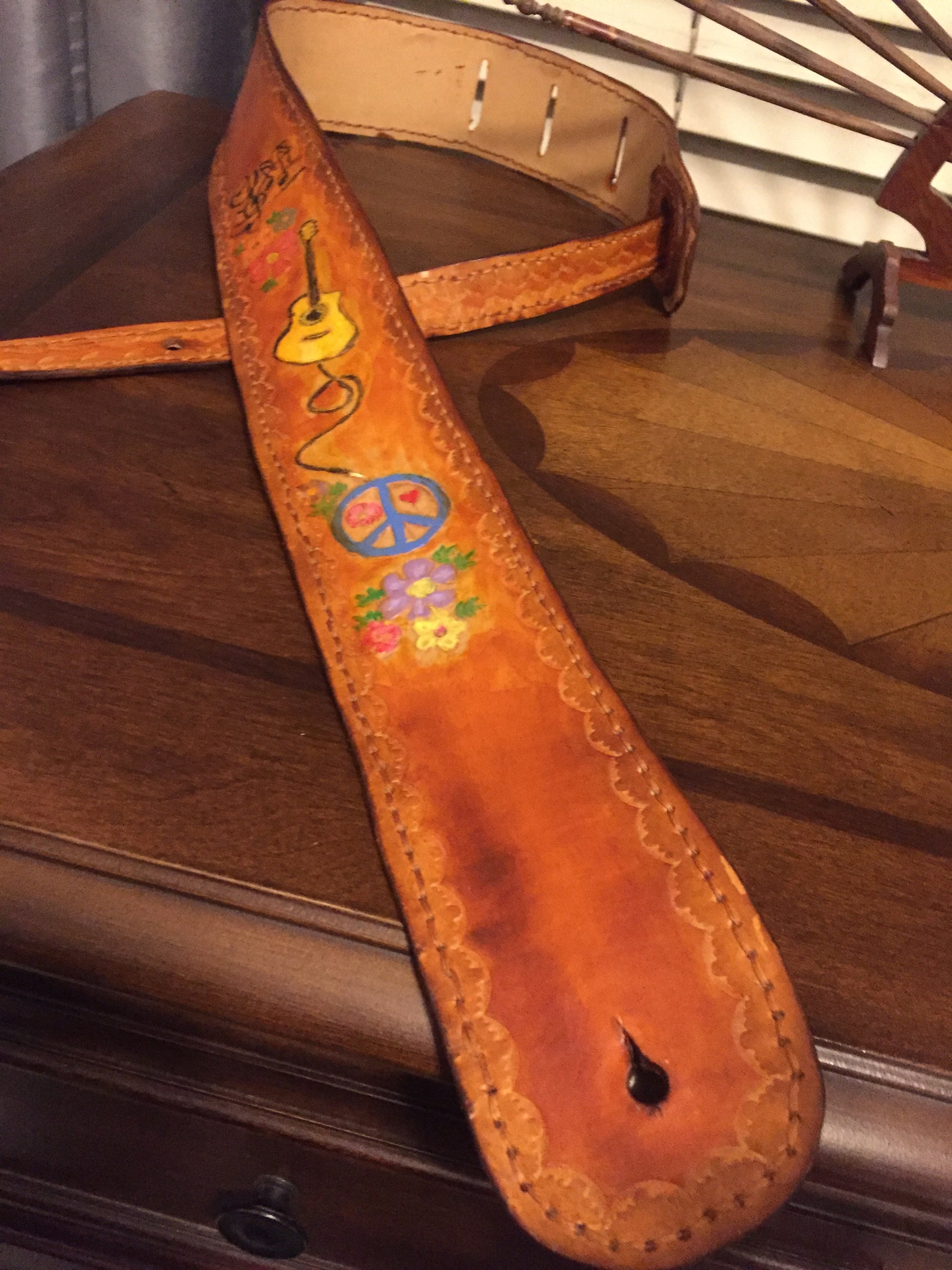 Custom Tooled Guitar Strap Tan Lt Brown Turquoise or Black Etsy