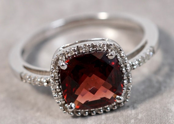 Modern Estate 14K White Gold Red Topaz Cushion Cut