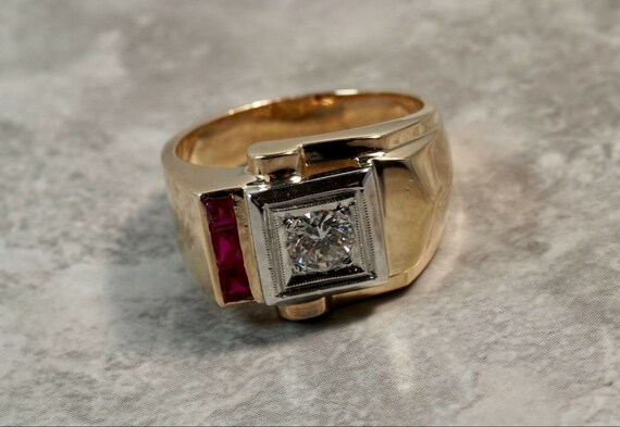 Art Deco 1920's 14K Rose Gold .50ctw Diamond Ruby