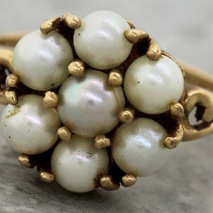 Antique Victorian Ladies 10K Yellow Gold Pearl Cluster Ring