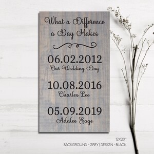 Large What a Difference a Day Makes Sign Personalized Name Date Sign Rustic Wood Sign Names and Birthday Gift