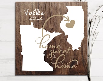 States Home Sweet Home Sign Housewarming Gift Moving Away Gift Going Away Gift State Wall Decor Personalized State Sign with Heart