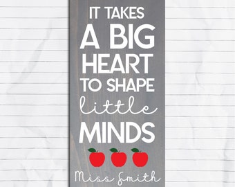 Personalized Teacher Sign A Big Heart Back to School Sign Classroom Decor Teacher Decor Signs Custom Wood Name Sign Rustic Wood Sign