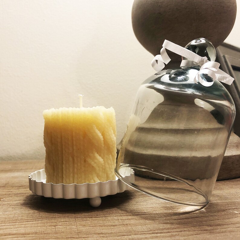 Scented beeswax candle in glass bell jar wedding favors mom room decor Pretty Pillar candle for birthday gifts for friend