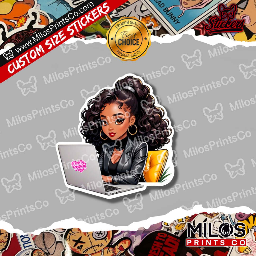 Woman On Computer Sticker Working Black Woman Vinyl Sticker | Laptop Computer Black Lady Diecut ...