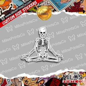 Skeleton Yoga Sticker | Skeleton At Peace Vinyl Sticker | Skeleton Vinyl Diecut Sticker