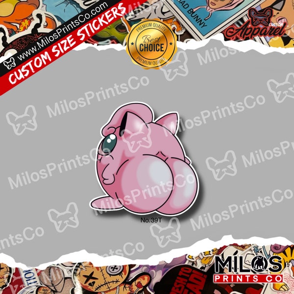 Thicc Jigglypuff Vinyl Sticker | Jigglypuff Big But Sticker | Jigglypuff Jigglyass Diecut Sticker | Pokémon Stickers