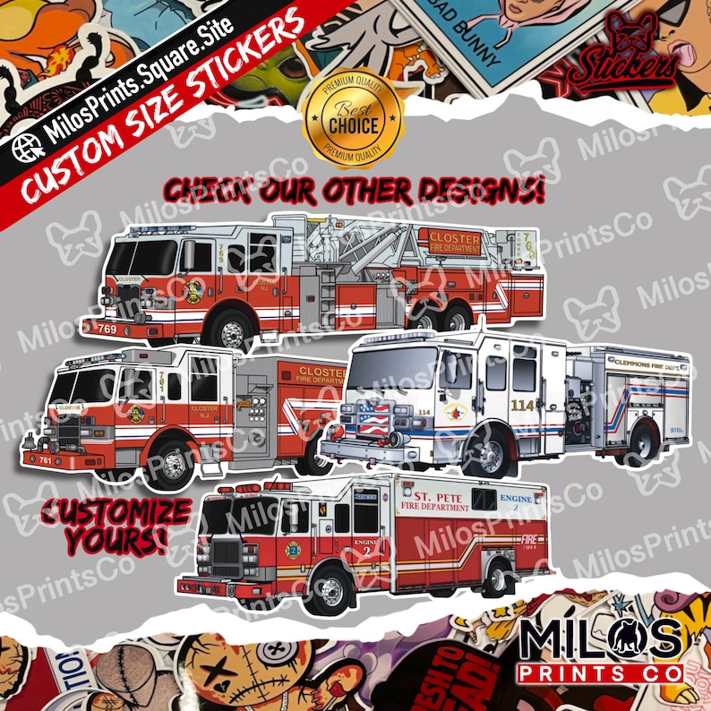 Fire Engine Vinyl Sticker | Fire Truck Sticker | Firefighter Sticker ...