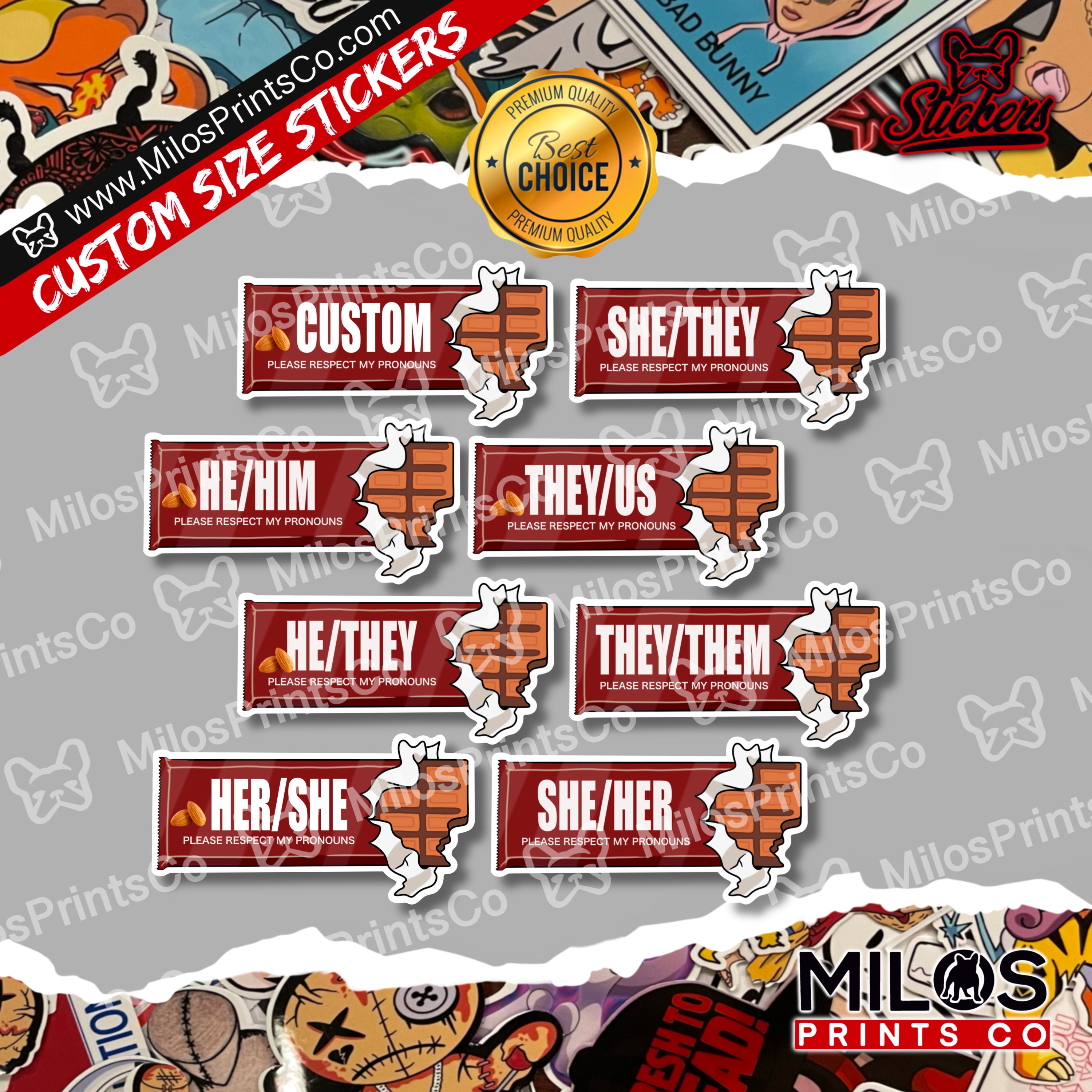 Pronoun Candy Bar Vinyl Sticker Her She Decal He Him They Us Them She ...