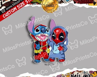 Friends in Onesie Vinyl Sticker | Stitch and Deadpool Friends Diecut Sticker | Waterbottle Flask Notepad Laptop Sticker