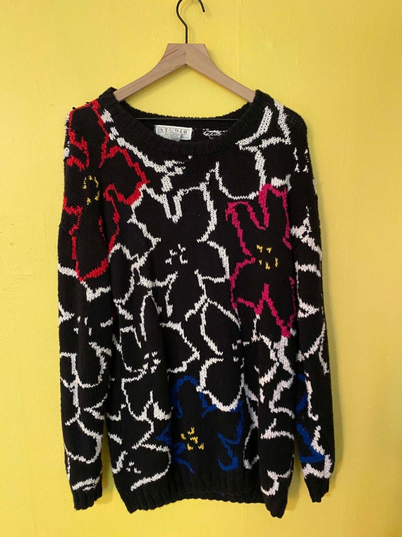 Vintage 80's/90's Flower Pullover Knit Sweater Stu