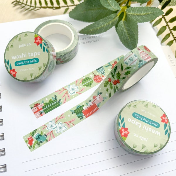 Christmas Green Garland Washi Tape | For Planners, Bullet Journals, and Crafts