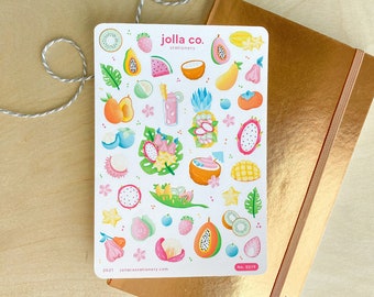 Feuille d’autocollants de fruits tropicaux | Pour le Bullet Journaling, les planificateurs et l’artisanat