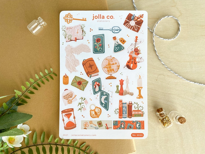 Whimsical Academia Sticker Sheet for Bullet Journaling, Planners & Crafts image 1