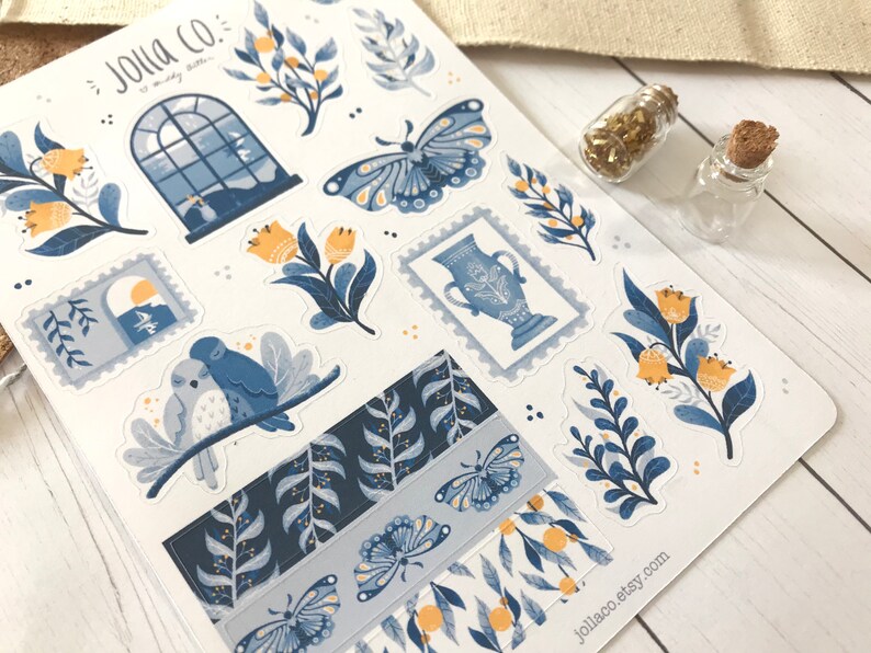 Blue Floral Aesthetic Sticker Sheet For Bullet Journaling | Etsy
