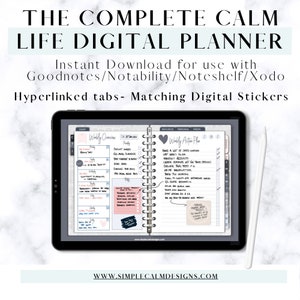 Undated Digital Planner with Hyperlinks & Matching Digital Stickers for Goodnotes/Notability/Noteshelf/Xodo on an iPad or Tablet