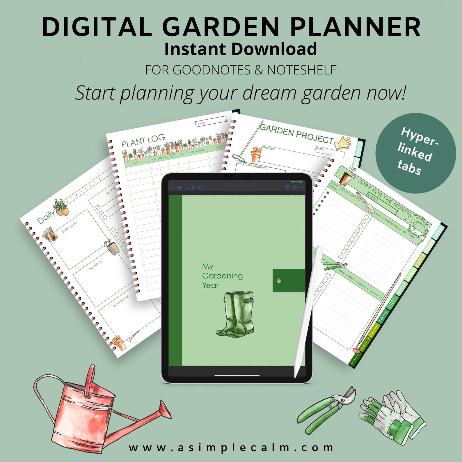 Digital Garden Planner Instant Download For use on Ipad or Etsy