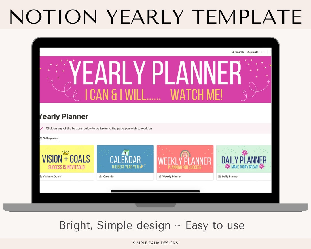 Notion Yearly Planner Template, Bright, Motivational Undated Planner