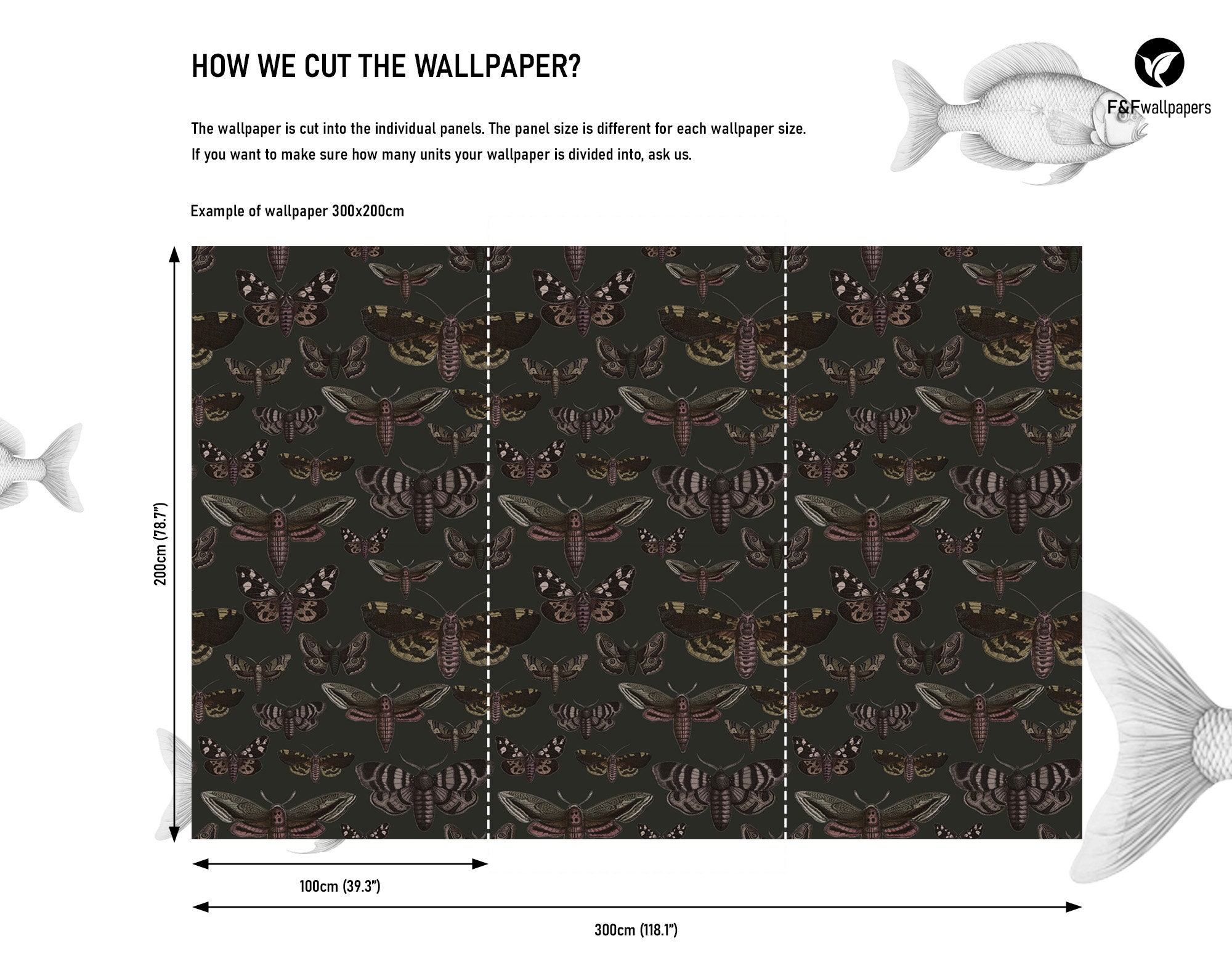 Butterfly and Moth Wallpaper, Dark Green Wall Mural, Wall Art, Home ...