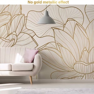 Luxury floral wallpaper, gold geometric, leaves, Wall Mural, Peel and Stick, Self Adhesive, Removable, Wall Decor