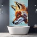 Wallpaper With Wild Animal, Red Fox, Light Blue Background, Wall Mural