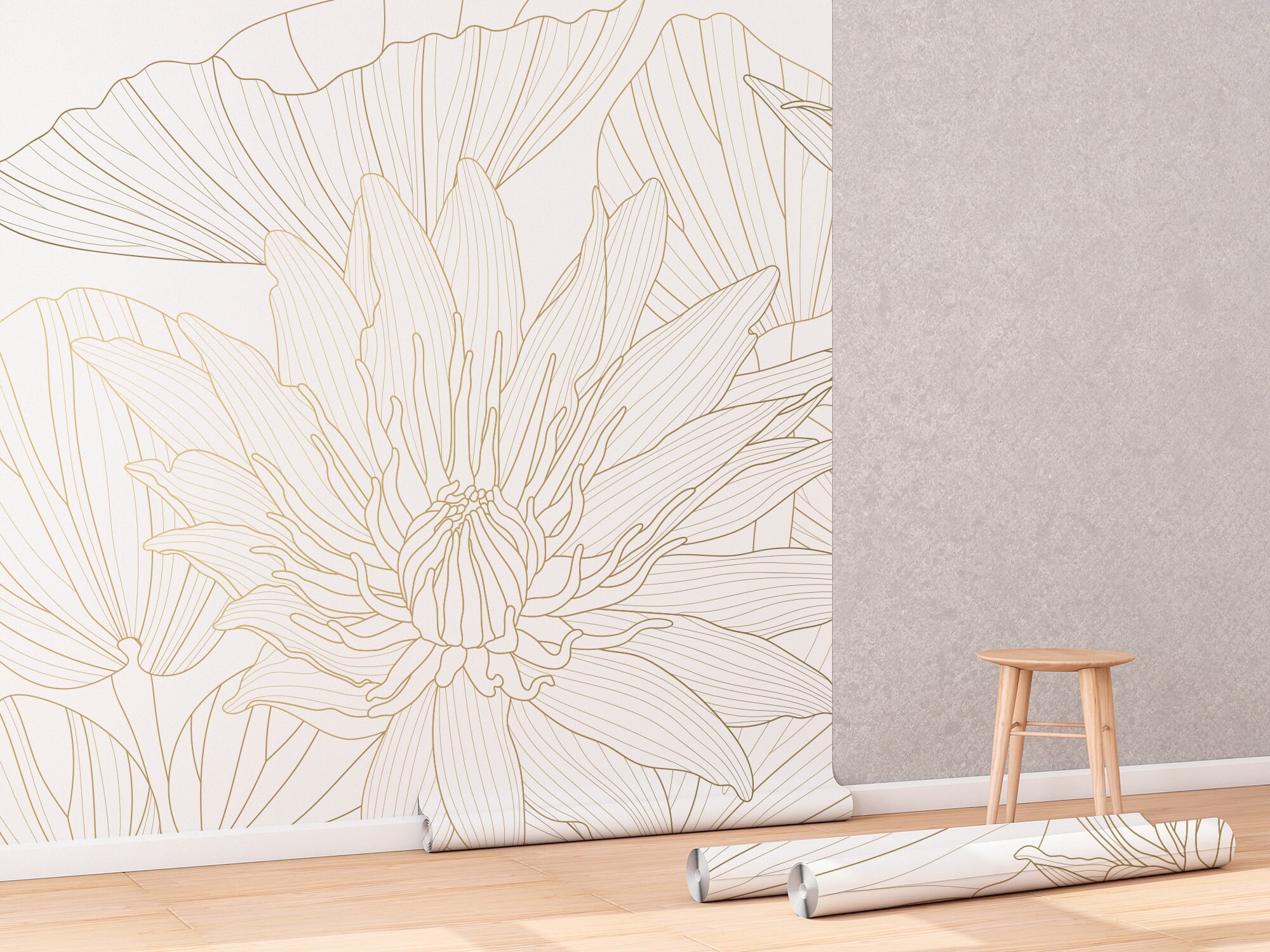 Luxury Lotus Wallpaper Golden Lotus Wall Mural Peel and Etsy