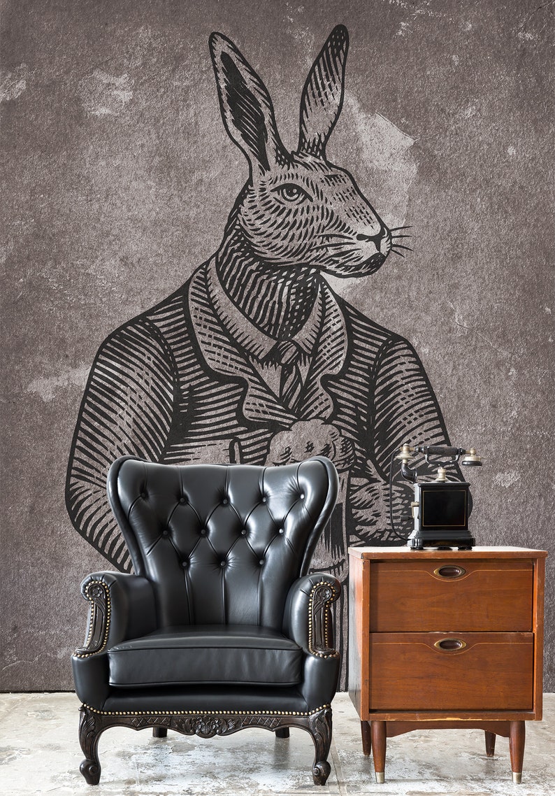 Male Rabbit Wallpaper, Abstract Animal Wall Art, Wall Covering, Home ...
