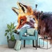 Wallpaper With Wild Animal, Red Fox, Light Blue Background, Wall Mural