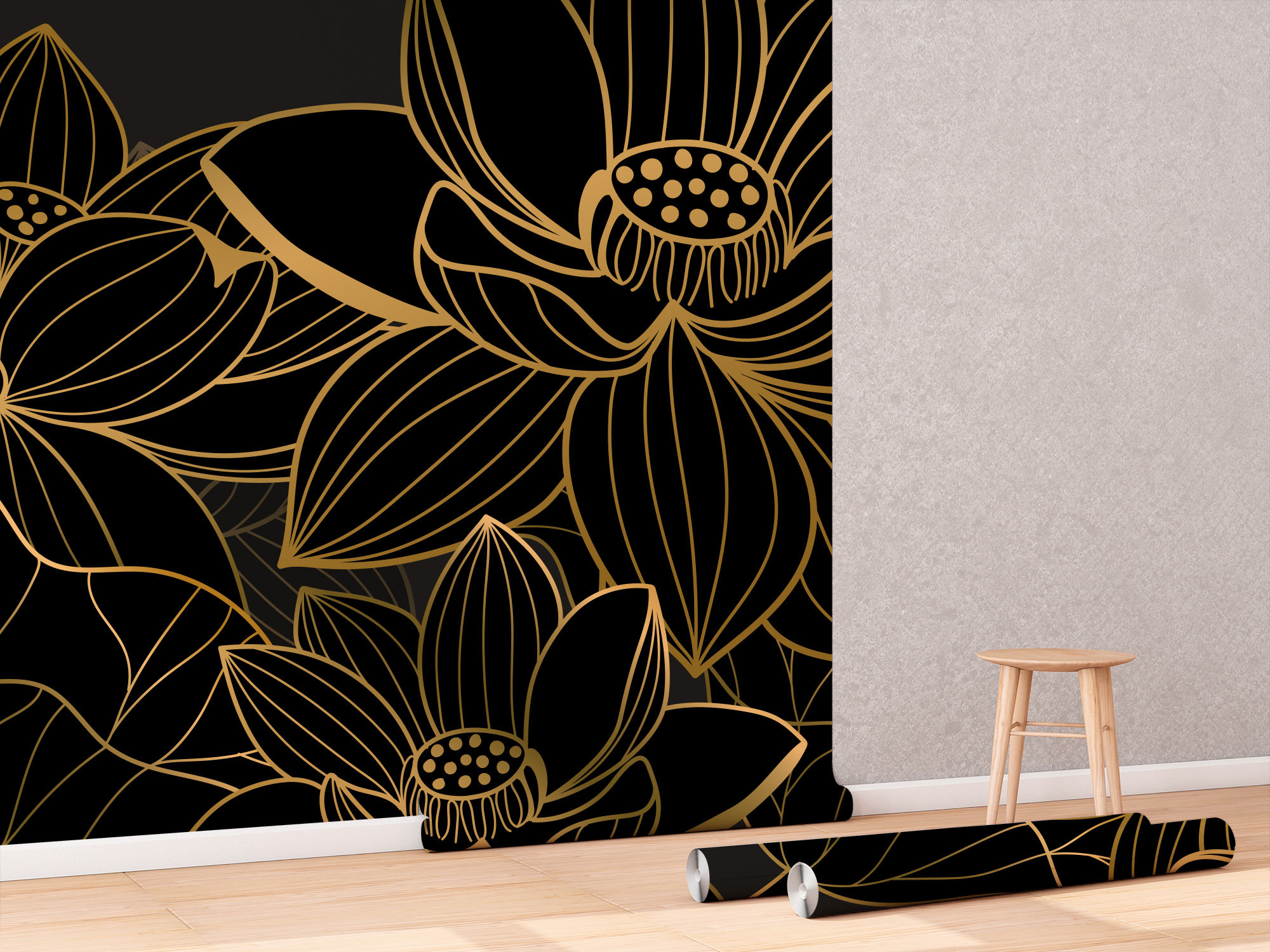 Golden Lotus Wallpaper Luxury Wall Mural Peel and Stick - Etsy