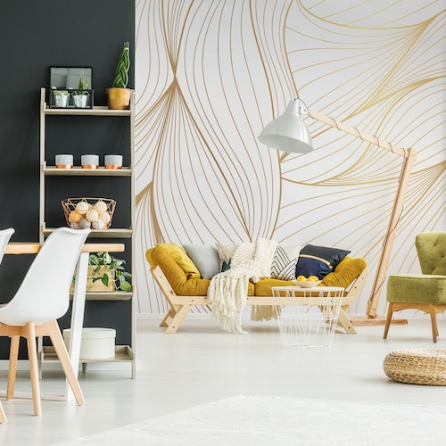 Navy Gold Art Deco Wallpaper Peel&stick and Traditional Etsy