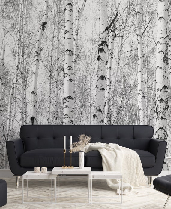 Black and White Wallpaper With Birch-trees Forest Wall Mural - Etsy UK Black and White Wallpaper With Birch-trees Forest Wall Mural - Etsy UK