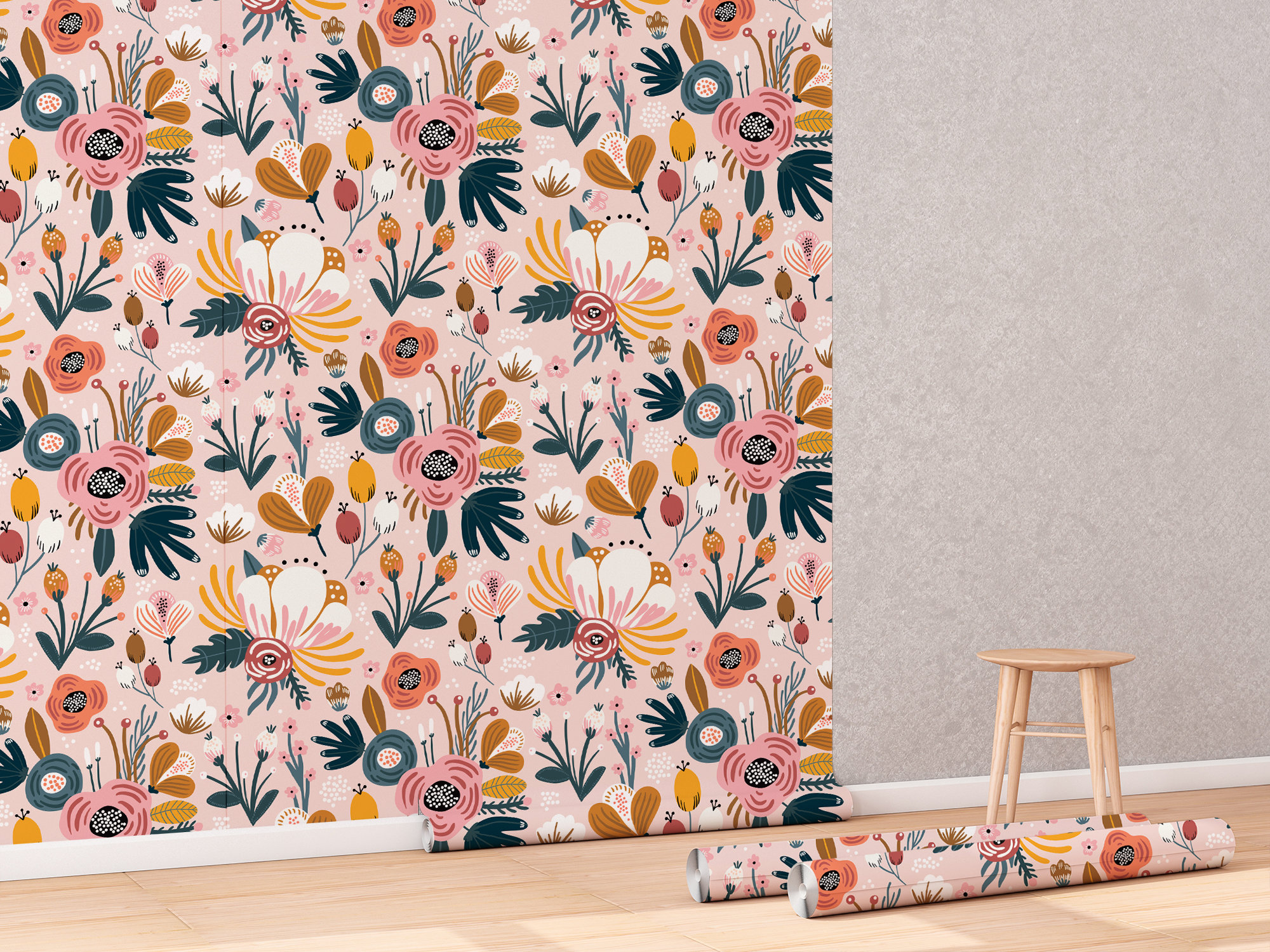 Light Pink and Orange Vector Floral Wallpaper Vector Flowers Etsy