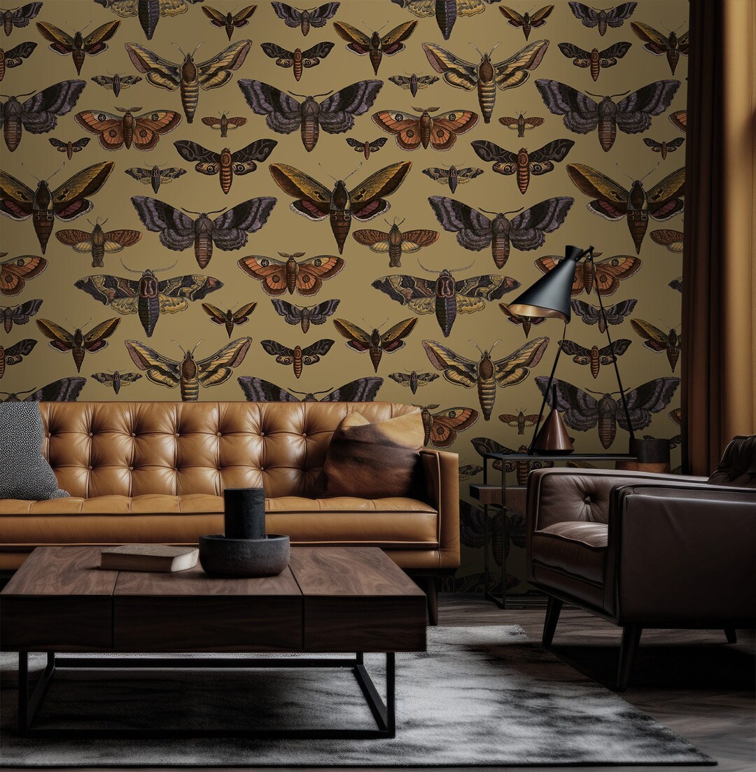 Colorful Moth Wallpaper, Butterfly Wall Mural, Vintage Home Decor, Peel ...