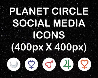 Planet Circle Social Media Icons 400px X 400px - Moon, Mercury, Mars, Jupiter, Venus, Uranus, Neptune, Pluto, and Saturn